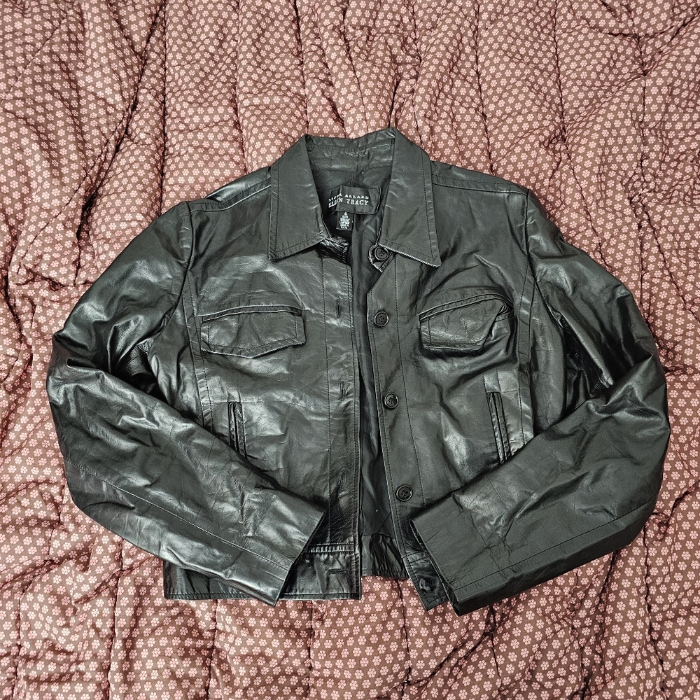 Ellen Tracy black leather jacket